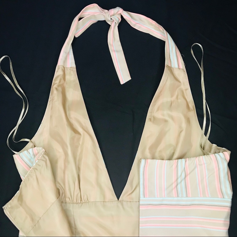 Tommy Bahaha Silk Neutral Striped Halter Dress - Picture 8 of 14